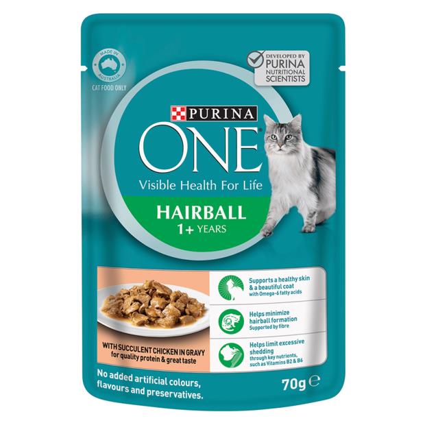 Purina One Adult Hairball Chicken Wet Cat Food 12 X 70g Pet