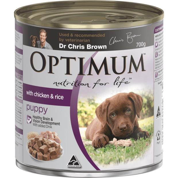 Optimum Puppy Chicken And Rice Cans Wet Dog Food 700g | Pet Food